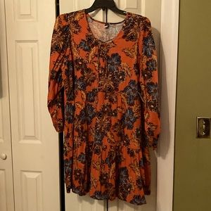 NWT Old Navy Tie-Up, orange floral mini swing dress Size:2X